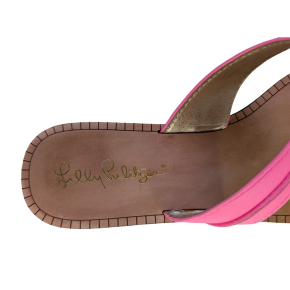 Lilly Pulitzer McKim Pink Tropics Leather T-Strap Sandals Size 6.5 - Nearly New - Picture 7 of 9